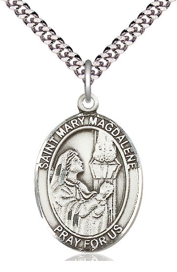 Extel Large Oval  Pewter St. Mary Magdalene Pendant with 24" chain, Made in USA