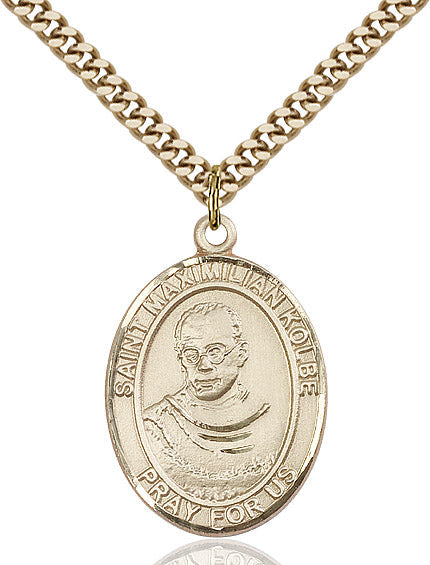 Extel Large Oval 14kt Gold Filled St. Maximilian Kolbe Pendant with 24" chain, Made in USA