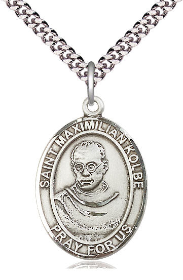 Extel Large Oval Pewter St. Maximilian Kolbe Pendant with 24" chain, Made in USA