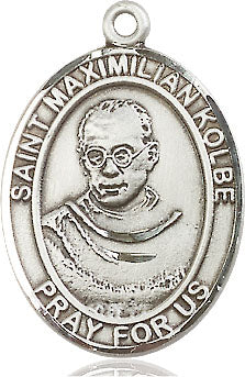 Extel Large Oval Pewter St. Maximilian Kolbe Pendant with 24" chain, Made in USA