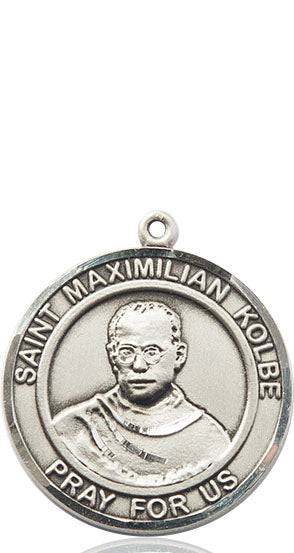 Extel Large Round Pewter St. Maximilian Kolbe Medal Pendant, Made in USA