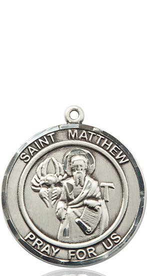 Extel Large Round Pewter St. Matthew the Apostle Medal Pendant, Made in USA