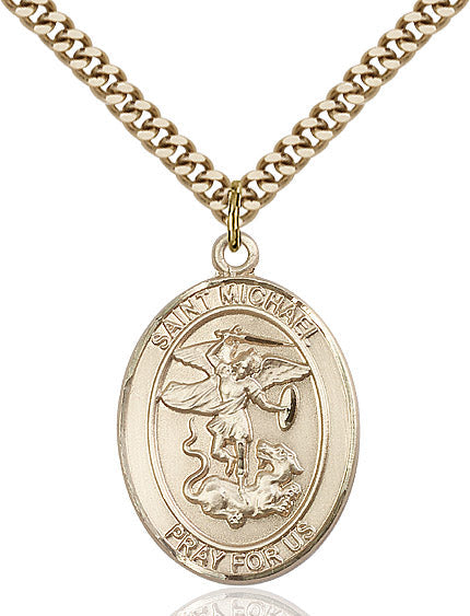 Extel Large Oval 14Kt Gold Filled St. Michael the Archangel  with 24" chain, Made in USA