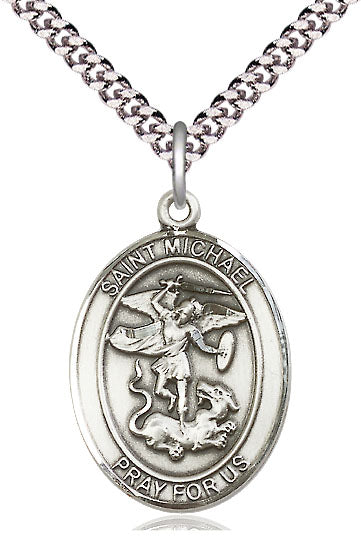 Extel Large Oval Pewter St. Michael the Archangel  with 24" chain, Made in USA