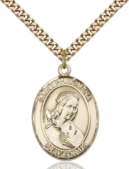 Extel Large Oval 14kt Gold Filled St. Philomena Pendant with 24" chain, Made in USA