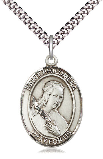 Extel Large Oval Pewter St. Philomena Pendant with 24" chain, Made in USA
