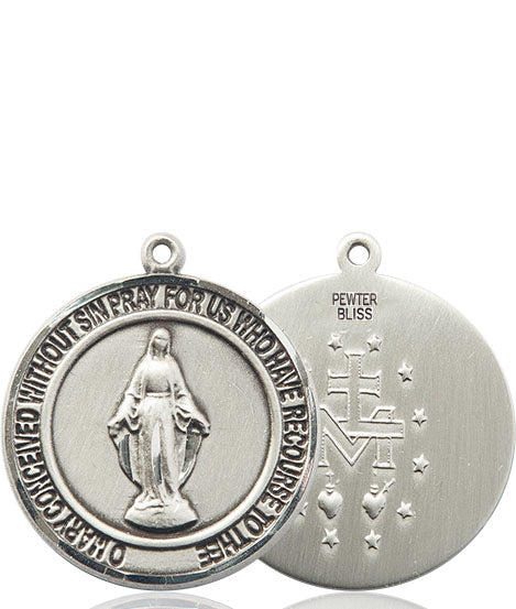 Extel Medium Round Pewter Miraculous Medal Pendant, Made in USA