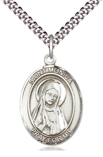 Extel Large Oval  Pewter St. Monica Pendant with 24" chain, Made in USA