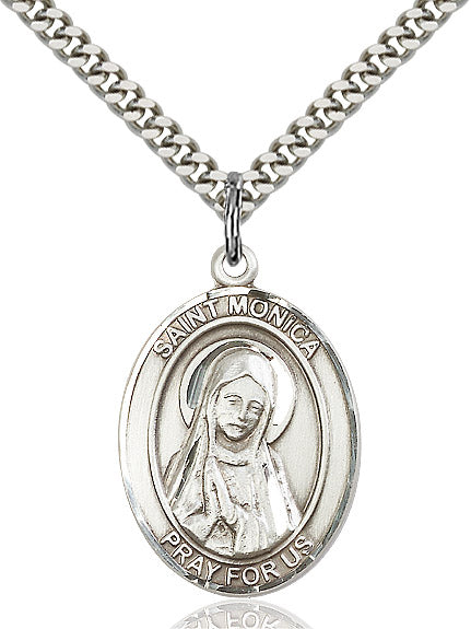 Extel Large Oval Sterling Silver St. Monica Pendant with 24" chain, Made in USA