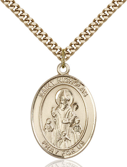 Extel Large Oval 14kt Gold Filled St. Nicholas Pendant with 24" chain, Made in USA