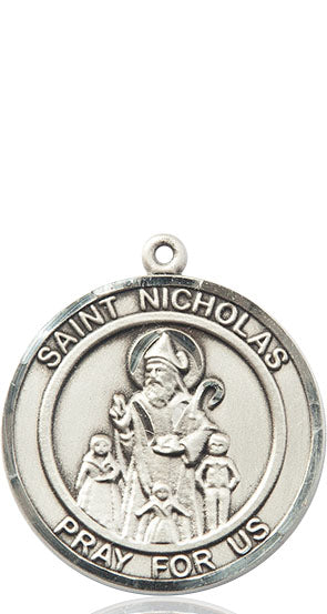 Extel Large Round Pewter St. Nicholas Medal Pendant, Made in USA