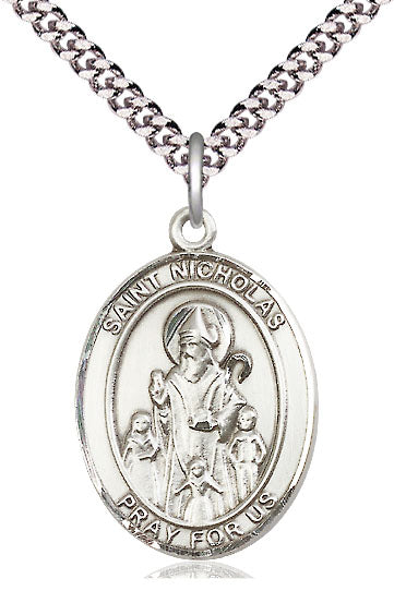 Extel Large Oval  Pewter St. Nicholas Pendant with 24" chain, Made in USA