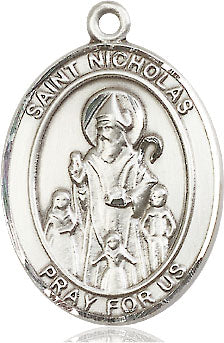 Extel Large Oval  Pewter St. Nicholas Pendant with 24" chain, Made in USA