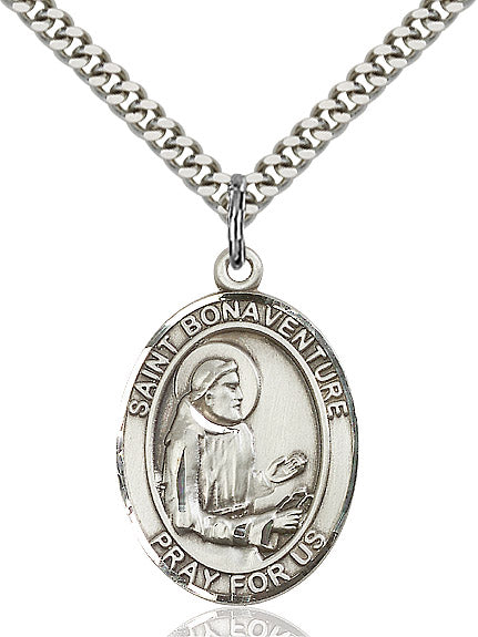 Extel Large Oval Sterling Silver St. Bonaventure Pendant with 24" chain, Made in USA