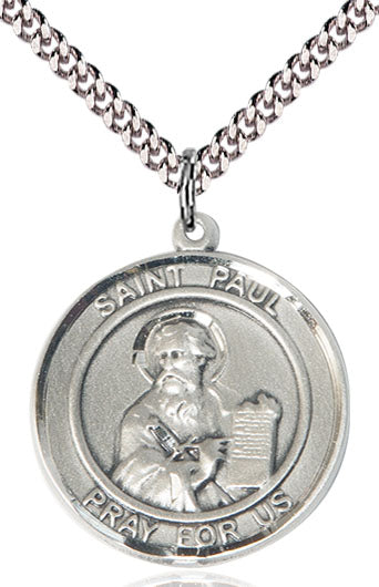 Extel Large Round Pewter St. Paul the Apostle Medal Pendant Necklace with 24" Chain, Made in USA