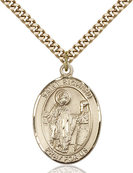 Extel Large Oval 14kt Gold Filled St. Richard Pendant with 24" chain, Made in USA