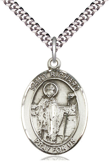 Extel Large Oval Pewter St. Richard Pendant with 24" chain, Made in USA