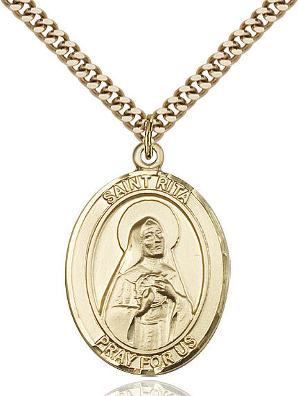 Extel Large Oval 14kt Gold Filled St. Rita of Cascia Pendant with 24" chain, Made in USA