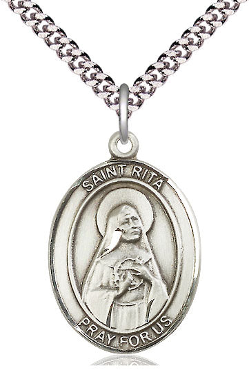 Extel Large Oval Pewter St. Rita of Cascia Pendant with 24" chain, Made in USA