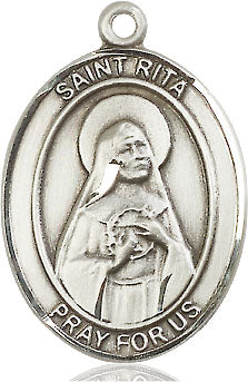 Extel Large Oval Pewter St. Rita of Cascia Pendant with 24" chain, Made in USA