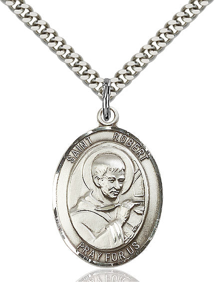 Extel Large Oval Sterling Silver St. Robert Bellarmine Pendant with 24" chain, Made in USA