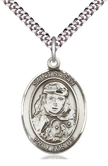 Extel Large Oval  Pewter St. Sarah Pendant with 24" chain, Made in USA