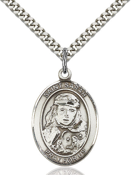Extel Large Oval Sterling Silver St. Sarah Pendant with 24" chain, Made in USA