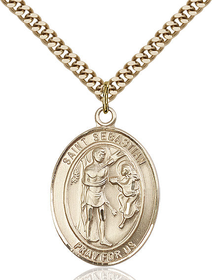 Extel Large Oval 14kt Gold Filled St. Sebastian Pendant with 24" chain, Made in USA