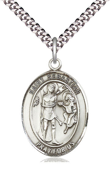 Extel Large Oval Pewter St. Sebastian Pendant with 24" chain, Made in USA