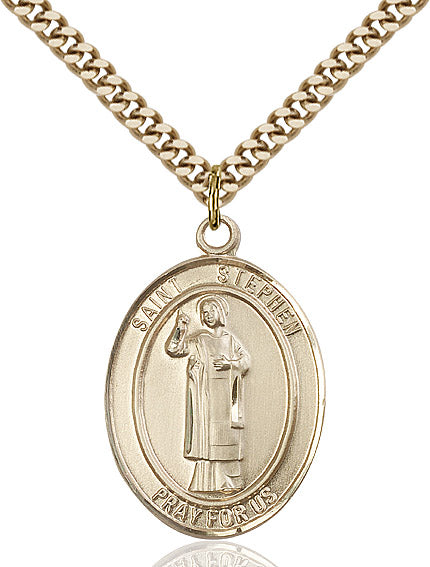 Extel Large Oval 14kt Gold Filled St. Stephen the Martyr Pendant with 24" chain, Made in USA