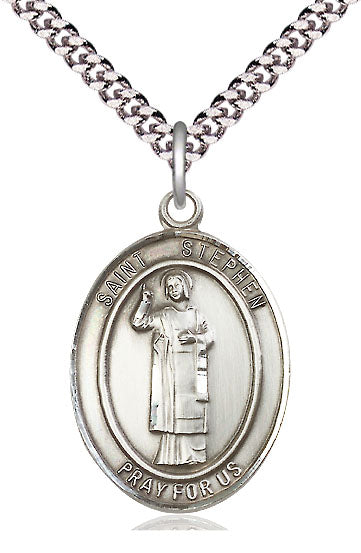 Extel Large Oval  Pewter St. Stephen the Martyr Pendant with 24" chain, Made in USA