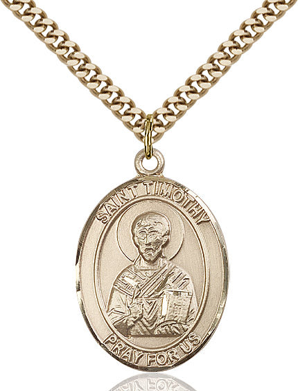 Extel Large Oval 14kt Gold Filled St. Timothy Pendant with 24" chain, Made in USA