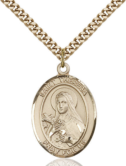Extel Large Oval 14kt Gold Filled St. Theresa Pendant with 24" chain, Made in USA