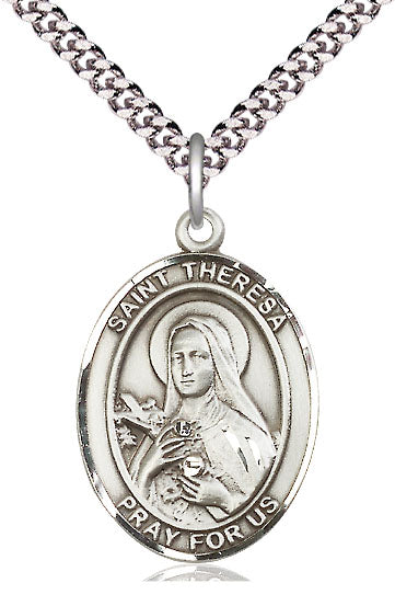 Extel Large Oval Pewter St. Theresa Pendant with 24" chain, Made in USA
