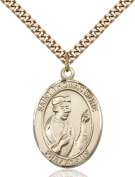 Extel Large Oval 14kt Gold Filled St. Thomas More Pendant with 24" chain, Made in USA