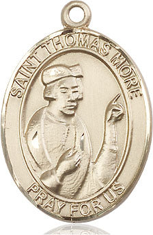 Extel Large Oval 14kt Gold Filled St. Thomas More Pendant with 24" chain, Made in USA