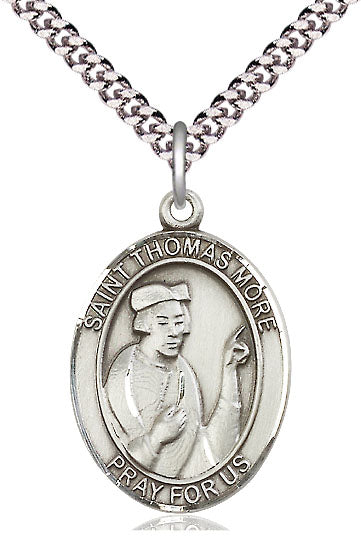Extel Large Oval Pewter St. Thomas More Pendant with 24" chain, Made in USA