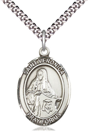 Extel Large Oval Pewter St. Veronica Pendant with 24" chain, Made in USA