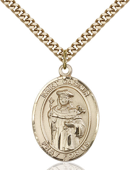 Extel Large Oval 14kt Gold Filled St. Casimir of Poland Pendant with 24" chain, Made in USA