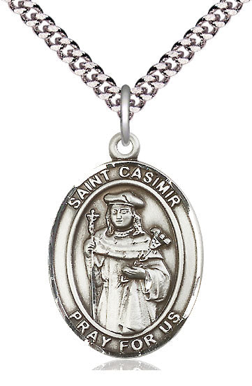 Extel Large Oval Pewter St. Casimir of Poland Pendant with 24" chain, Made in USA