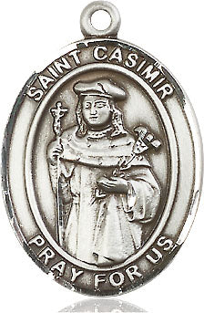 Extel Large Oval Sterling Silver St. Casimir of Poland Pendant with 24" chain, Made in USA