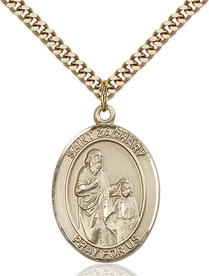 Extel Large Oval 14kt Gold Filled St. Zachary Pendant with 24" chain, Made in USA