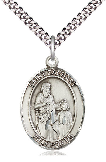 Extel Large Oval Pewter St. Zachary Pendant with 24" chain, Made in USA