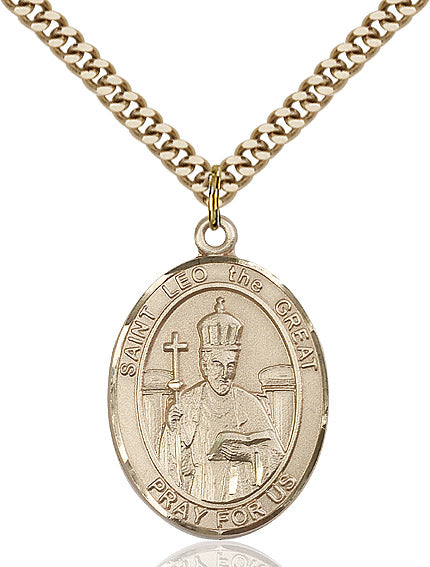 Extel Large Oval 14kt Gold Filled St. Leo the Great Pendant with 24" chain, Made in USA