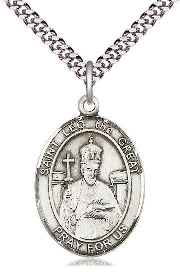 Extel Large Oval Pewter St. Leo the Great Pendant with 24" chain, Made in USA