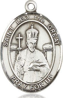 Extel Large Oval Sterling Silver St. Leo the Great Pendant with 24" chain, Made in USA