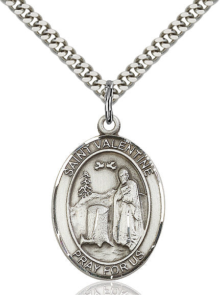 Extel Large Oval Sterling Silver St. Valentine of Rome Pendant with 24" chain, Made in USA