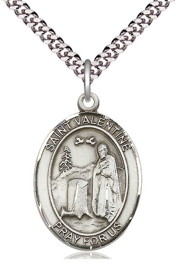 Extel Large Oval  Pewter St. Valentine of Rome Pendant with 24" chain, Made in USA