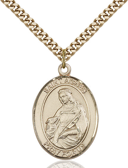 Extel Large Oval 14kt Gold Filled St. Agnes of Rome Pendant with 24" chain, Made in USA