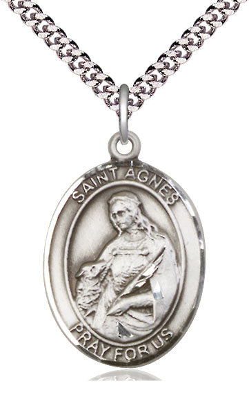 Extel Large Oval  Pewter St. Agnes of Rome Pendant with 24" chain, Made in USA